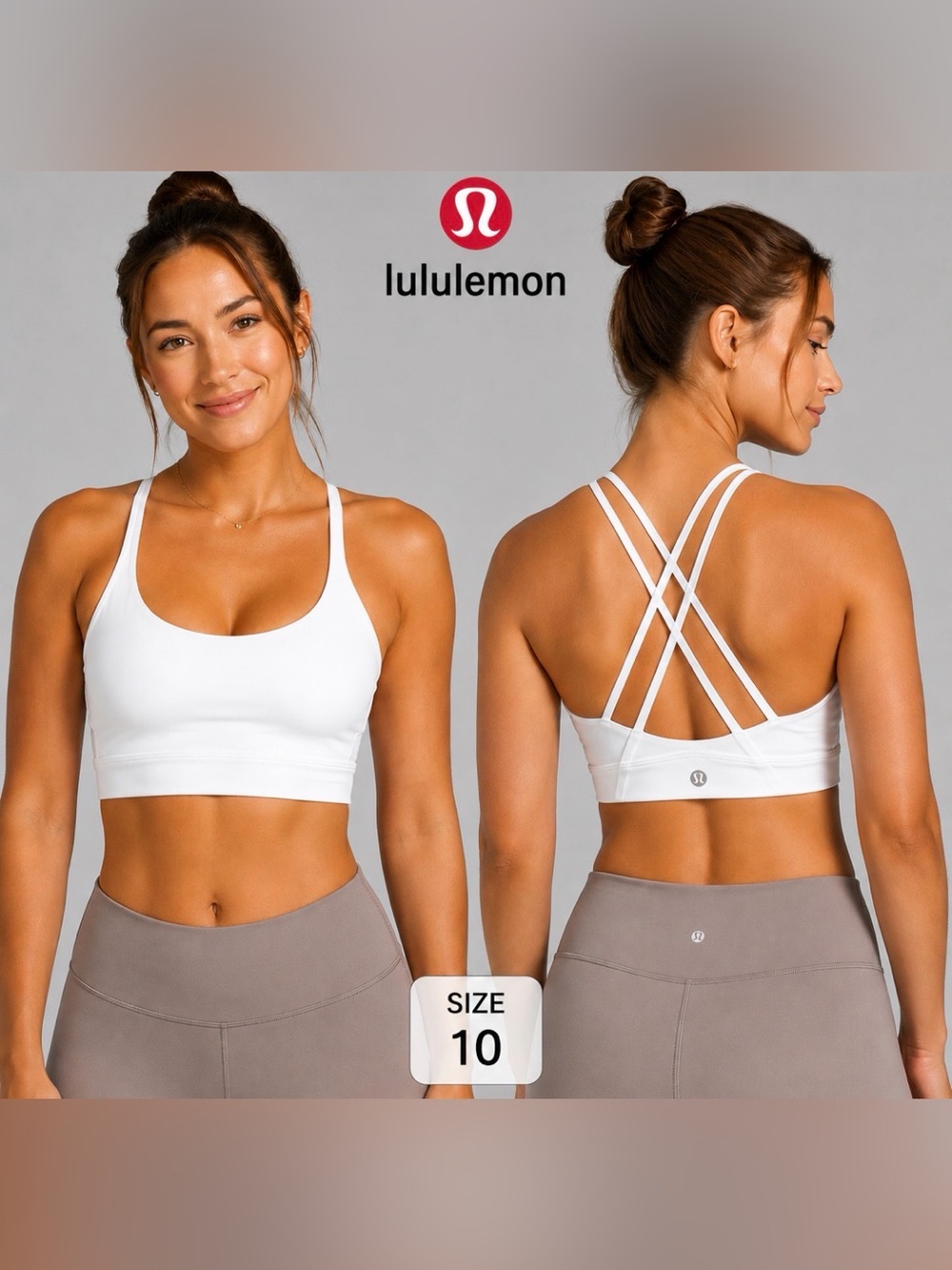 Lululemon Energy Longline Bra White Strappy Medium Support Luxtreme 10 Yoga Gym